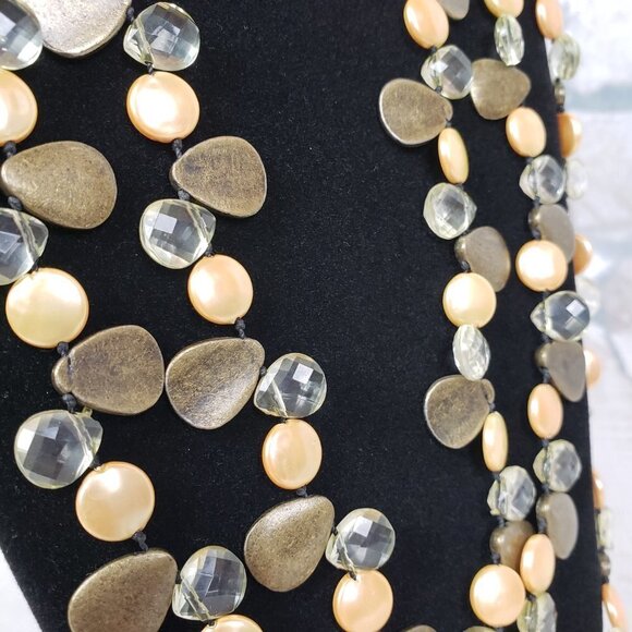 2/$25 Extra Long Necklace Brass Peach Yellow Clear Beads - Picture 4 of 8